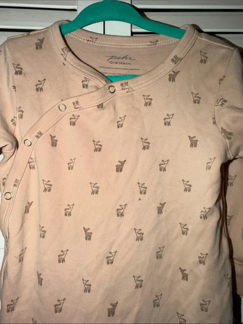 Neutral Taupe Baby Footed One-Piece with Deer Print